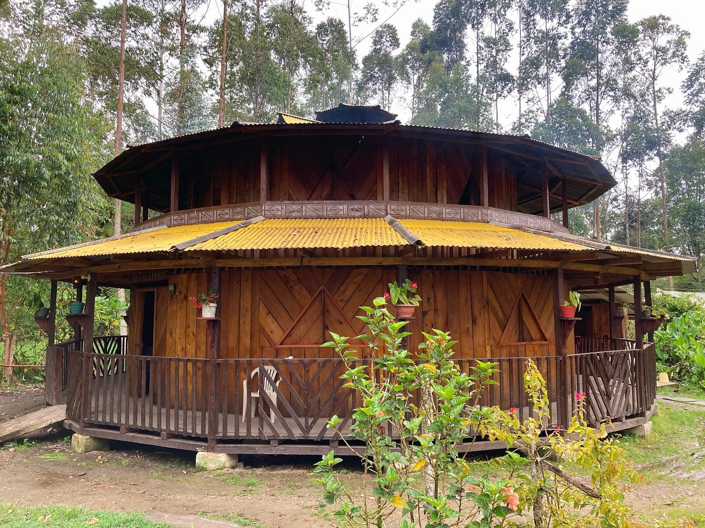 A wooden maloca or roundhouse