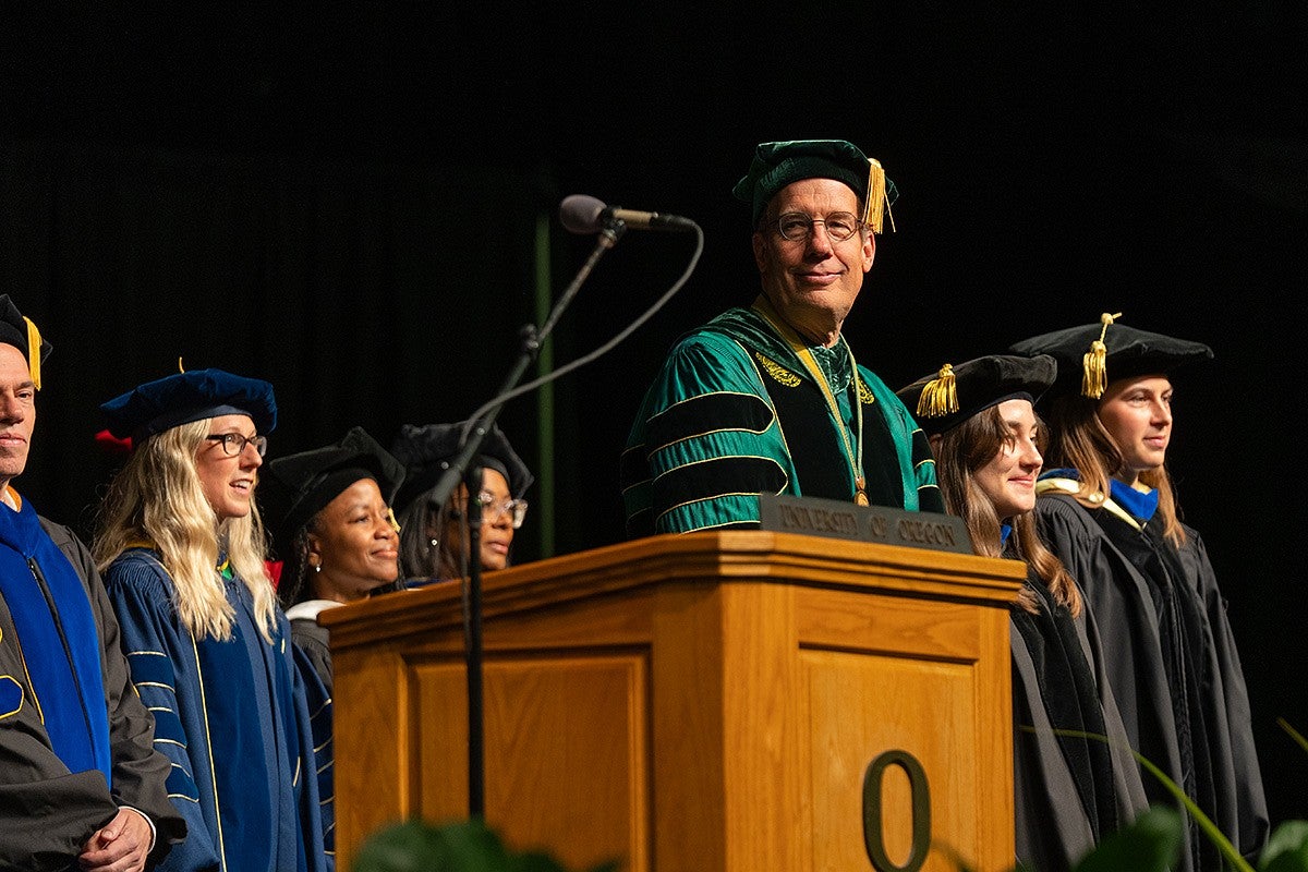 President Scholz sitting on stage at convocation