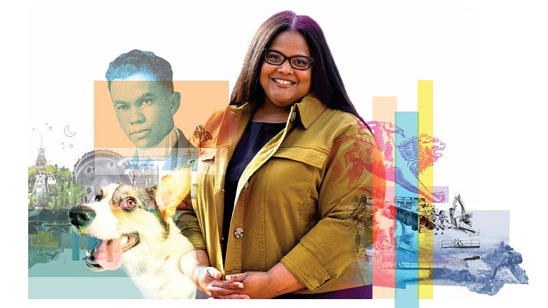 collage of professor Daisy-O’lice Williams showing architect Paul Revere Williams and her dog