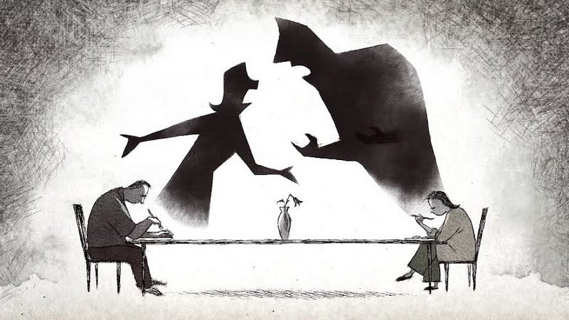 Animation of If Anything Happens I Love You with fighting shadow-silhouettes of husband and wife