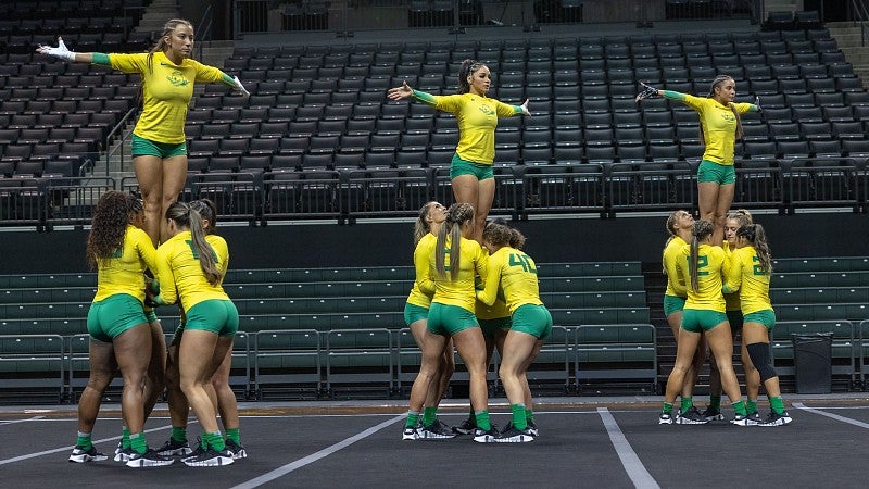 three groups of acrobat athletes