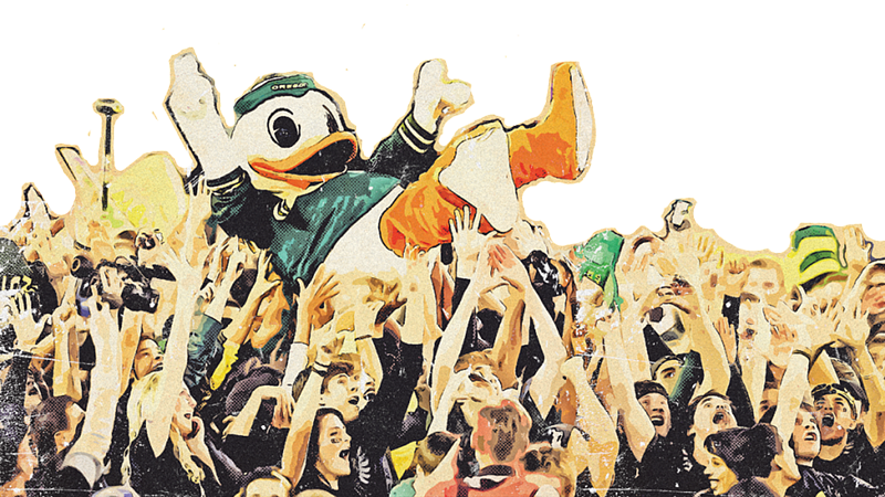 Photo illustration of the Duck being lifted by fans