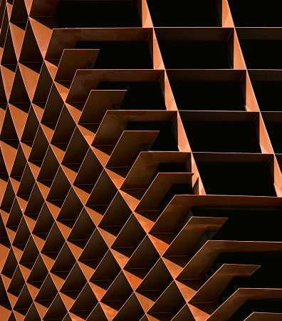 Orange Twist: image of undulating building structure