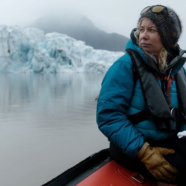 m jackson on a raft near a glacier
