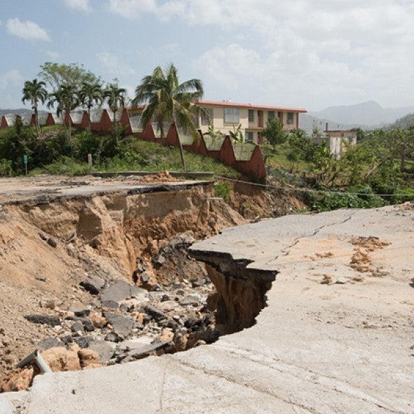 Destruction of roads in Puerto Rico after 2017 Hurricane Maria 