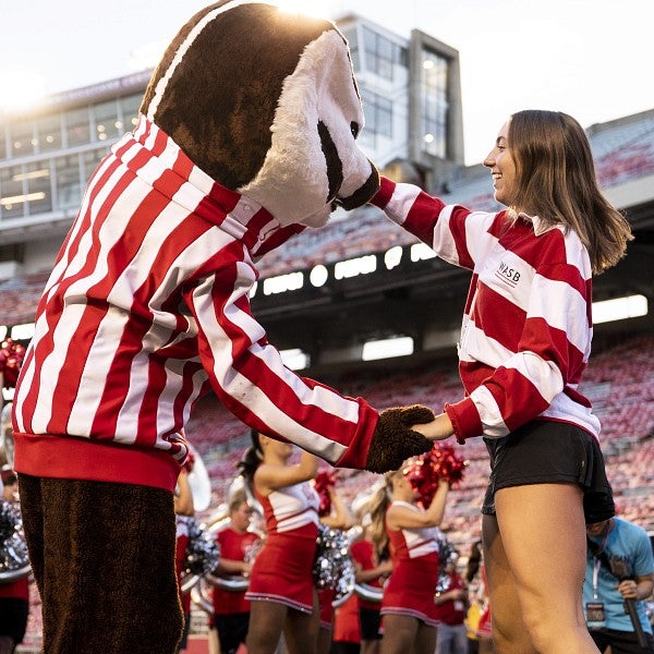 The University of Wisconsin's mascot at a football game